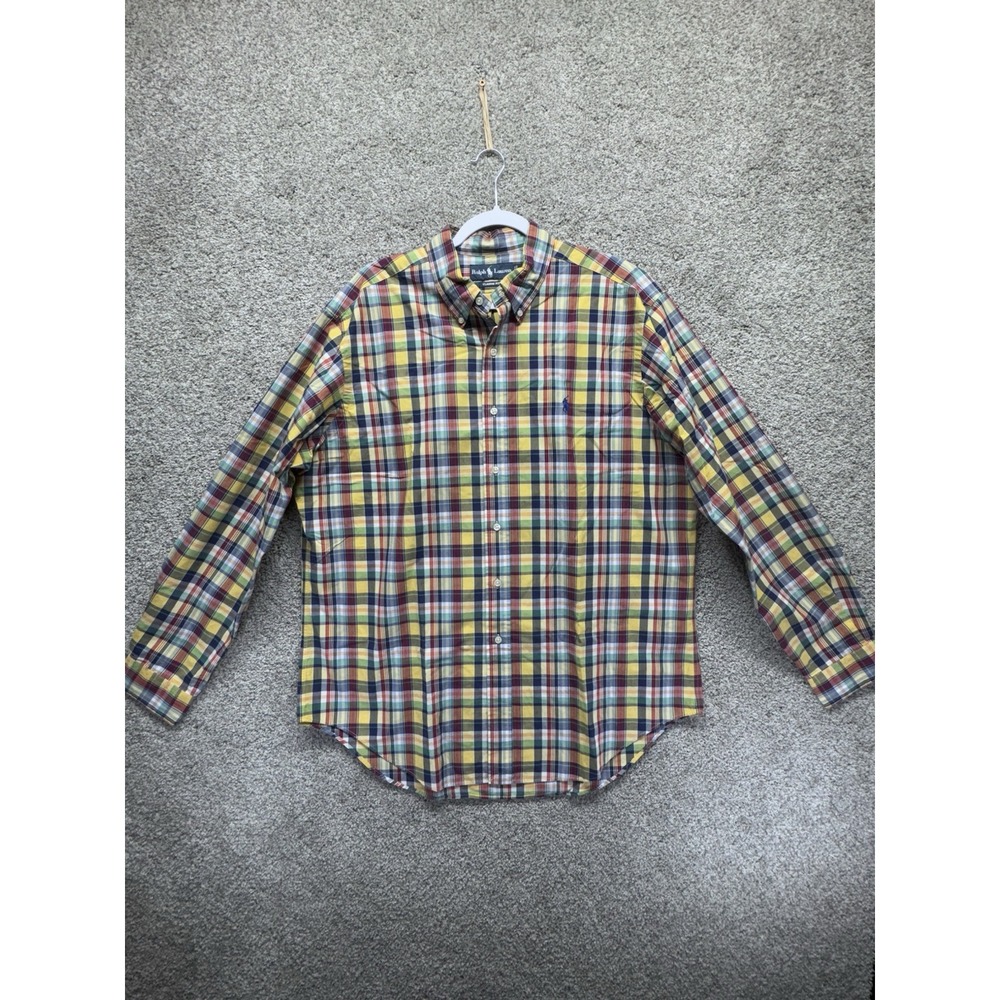 Vintage Ralph Lauren XL Men's Long Sleeve Button‎ Multicolor Plaid Shirt Classic